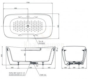Bản Vẽ Bồn Tắm TOTO PJY1734HPWEN#MW/TVBF412 Đá Cẩm Thạch