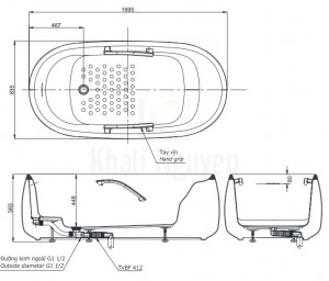 Bản Vẽ Bồn Tắm TOTO PJY1744HPWEN#MW GALALATO Đặt Sàn