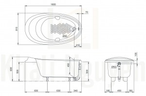 Bản Vẽ Bồn Tắm TOTO PPY1610HPTE#S Ngọc Trai Có Tay Vịn