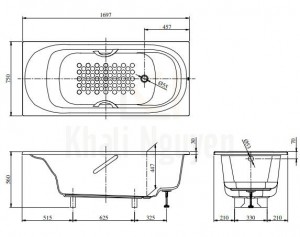Bản Vẽ Bồn Tắm TOTO PPY1750HPE/TVBF411 Ngọc Trai