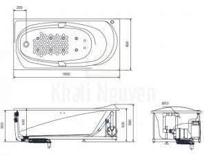 Bản Vẽ Bồn Tắm Massage TOTO PPYB1710LHPE#P/DB501R-2B Ngọc Trai