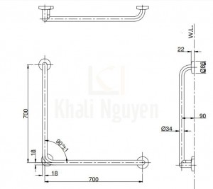 Bản Vẽ Thanh Tay Vịn Nhà Tắm TOTO T112CL9#SC1/T110D3R(x3) Chữ L