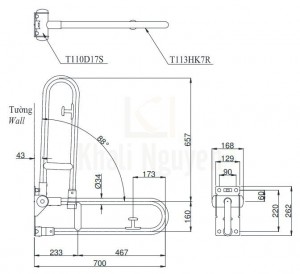 Bản Vẽ Thanh Tay Vịn Nhà Tắm TOTO T113HK7R/T110D17S