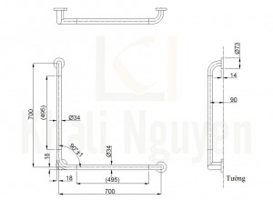 Bản Vẽ Thanh Tay Vịn Nhà Tắm TOTO T114CL9#NW1T110D3R(x3)