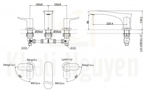 Bản Vẽ Vòi Xả Bồn Tắm TOTO TBG01201B 3 Lỗ