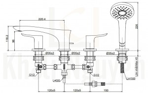 Bản Vẽ Vòi Xả Bồn Tắm TOTO TBG01202B 4 Lỗ