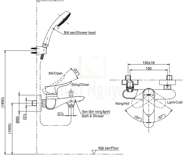 Bản Vẽ Sen Tắm TOTO TBG01302V/DGH108ZR Tay Sen 5 Chế Độ