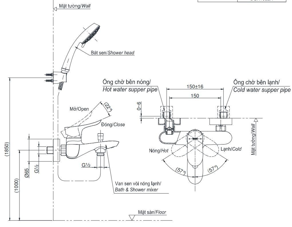 Bản vẽ củ sen tắm TOTO TBG01302VA nóng lạh