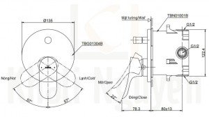 Bản Vẽ Van Điều Chỉnh Nóng Lạnh TOTO TBG01304B/TBN01001B