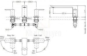 Bản Vẽ Vòi Xả Bồn Tắm TOTO TBG02201B 3 Lỗ