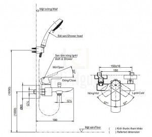 Bản Vẽ Sen Tắm TOTO TBG02302V/TBW01008A Nóng Lạnh
