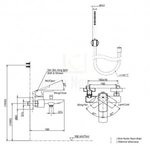 Bản Vẽ Sen Tắm TOTO TBG02302V/TBW02017A Nóng Lạnh
