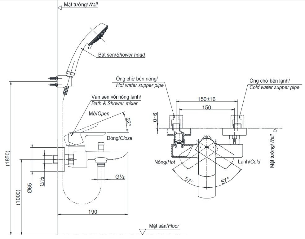 Bản vẽ củ sen tắm nóng lạnh TOTO TBG02302VA