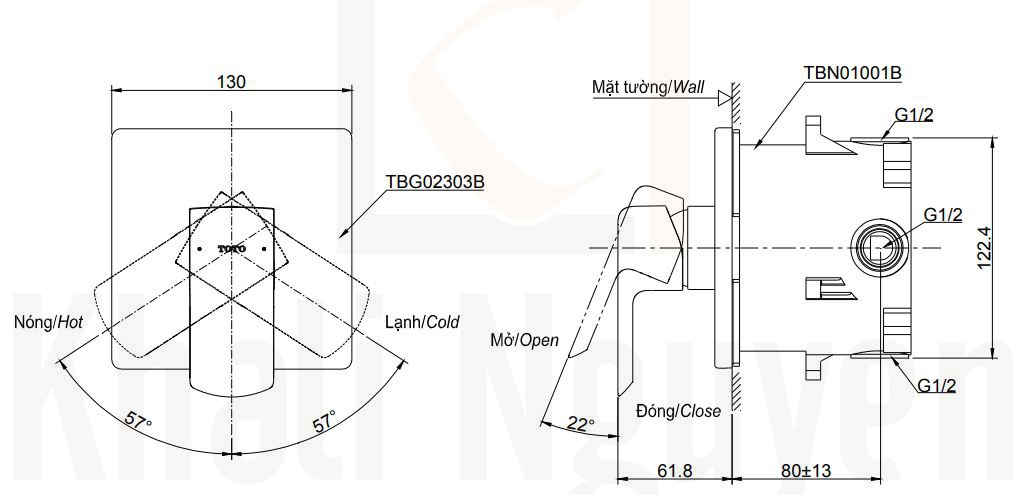 Bản Vẽ Van Điều Chỉnh Nóng Lạnh TOTO TBG02303B/TBN01001B