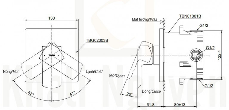 Bản Vẽ Van Điều Chỉnh Nóng Lạnh TOTO TBG02303B/TBN01001B