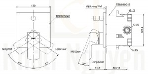 Bản Vẽ Van Điều Chỉnh Nóng Lạnh TOTO TBG02304B/TBN01001B