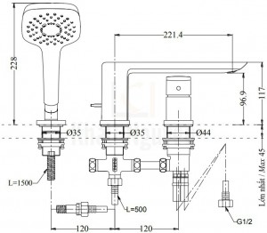 Bản Vẽ Vòi Xả Bồn Tắm TOTO TBG02305B Gật Gù 3 Lỗ