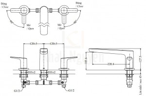 Bản Vẽ Vòi Xả Bồn Tắm TOTO TBG03201B 3 Lỗ