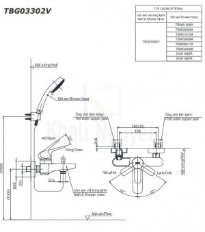 Bản Vẽ Sen Tắm TOTO TBG03302V/DGH108ZR Tay Sen 5 Chế Độ
