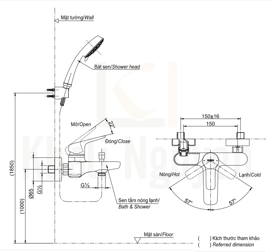 Bản Vẽ Sen Tắm TOTO TBG03302V/TBW02017A Nóng Lạnh