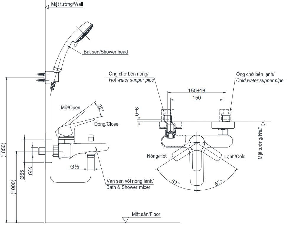 Bản vẽ củ sen tắm nóng lạnh TOTO TBG03302VA