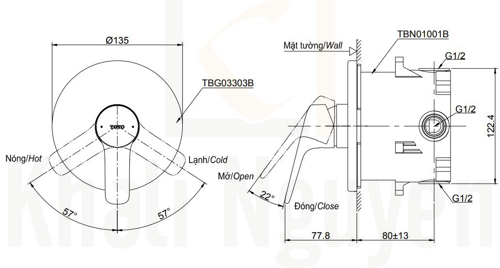 Bản Vẽ Van Điều Chỉnh Nóng Lạnh TOTO TBG03303B/TBN01001B