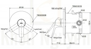 Bản Vẽ Van Điều Chỉnh Nóng Lạnh TOTO TBG03303B/TBN01001B