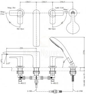 Bản Vẽ Vòi Xả Bồn Tắm TOTO TBG04202B 4 Lỗ