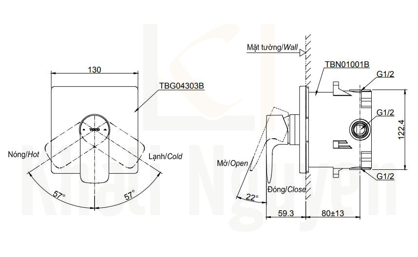 Bản Vẽ Van Điều Chỉnh Nóng Lạnh TOTO TBG04303B/TBN01001B