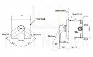 Bản Vẽ Van Điều Chỉnh Nóng Lạnh TOTO TBG04303B/TBN01001B