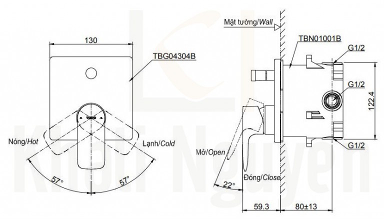 Bản Vẽ Van Điều Chỉnh Nóng Lạnh TOTO TBG04304B/TBN01001B