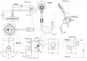 Bản vẽ Sen Tắm TOTO TBG04304B/TBW02004A/TBW02006A Âm Tường