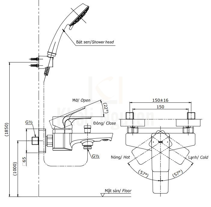 Bản Vẽ Sen Tắm TOTO TBG07302V/TBW01008A Nóng Lạnh 