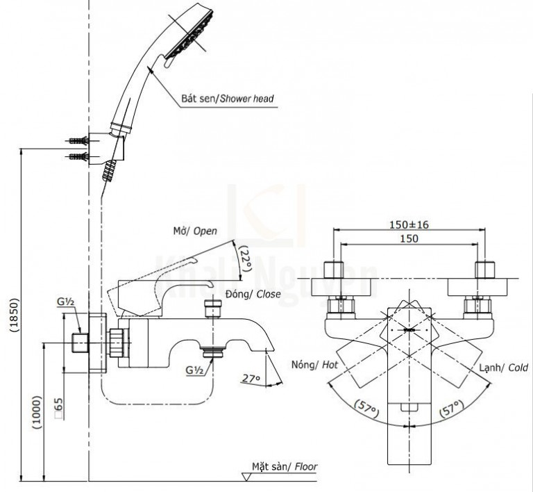 Bản Vẽ Sen Tắm TOTO TBG07302V/TBW01010A Nóng Lạnh