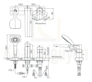 Bản Vẽ Vòi Xả Bồn Tắm TOTO TBG07305A Gật Gù 3 Lỗ