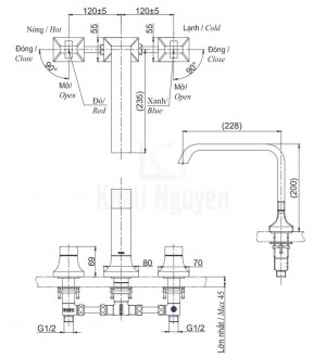 Bản Vẽ Vòi Xả Bồn Tắm TOTO TBG08201B 3 Lỗ
