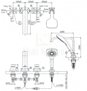 Bản Vẽ Vòi Xả Bồn Tắm TOTO TBG08202A 4 Lỗ