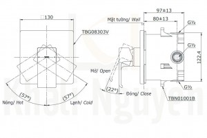 Bản Vẽ Van Điều Chỉnh Nóng Lạnh TOTO TBG08303V/TBN01001B