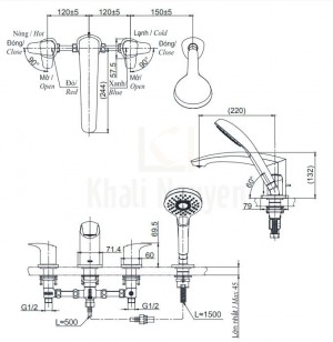 Bản Vẽ Vòi Xả Bồn Tắm TOTO TBG09202A 4 Lỗ