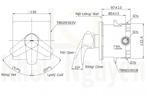 Bản Vẽ Van Điều Chỉnh Nóng Lạnh TOTO TBG09303V/TBN01001B