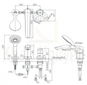 Bản Vẽ Vòi Xả Bồn Tắm TOTO TBG09305A Gật Gù 3 Lỗ