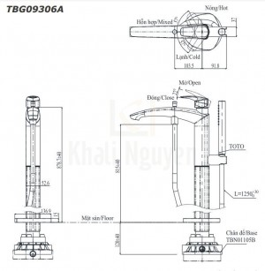 Bản Vẽ Vòi Sen Xả Bồn Tắm TOTO TBG09306A/TBN01105B Đặt Sàn