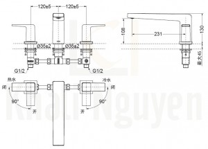 Bản Vẽ Vòi Xả Bồn Tắm TOTO TBG10201B 3 Lỗ