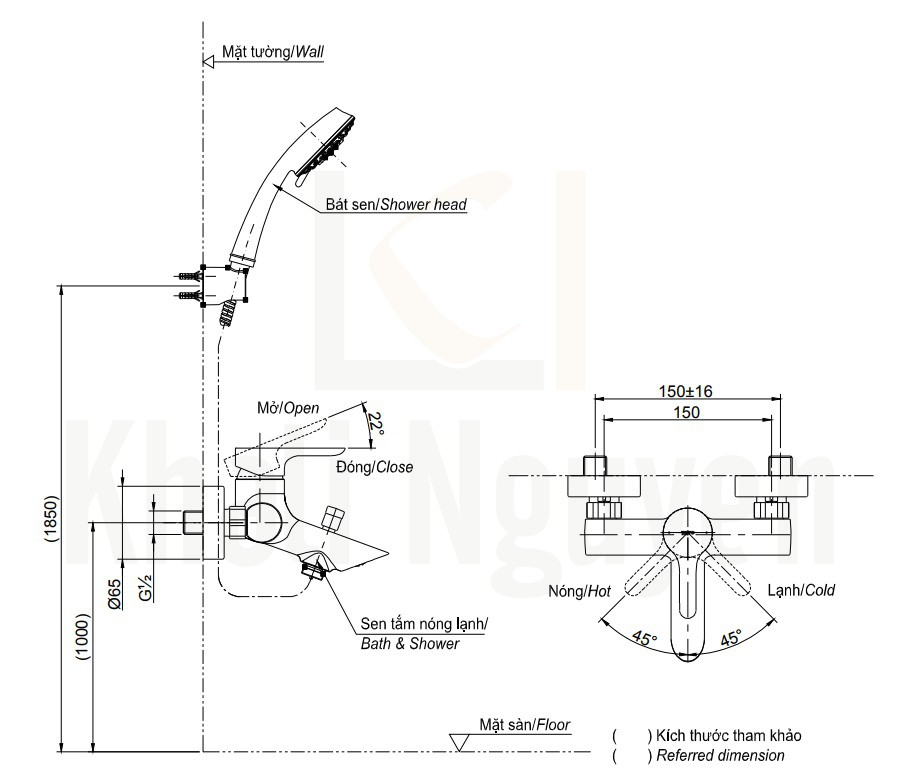 Bản Vẽ Sen Tắm TOTO TBG10302V/TBW01008A Nóng Lạnh