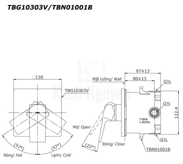 Bản Vẽ Van Điều Chỉnh Nóng Lạnh TOTO TBG10303V/TBN01001B 1 Đường Nước