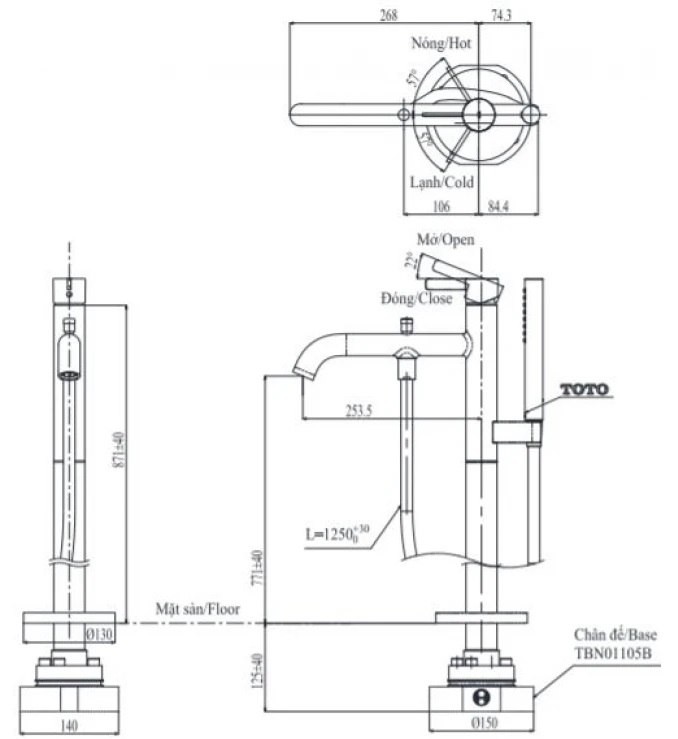 Bản vẽ vòi xả bồn tắm TOTO TBG11306AA#MBL