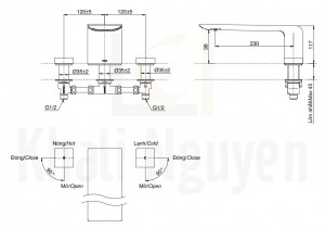Bản Vẽ Vòi Xả Bồn Tắm TOTO TBP02201B 3 Lỗ