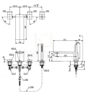 Bản Vẽ Vòi Xả Bồn Tắm TOTO TBP02202A 4 Lỗ