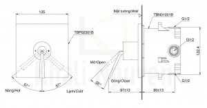 Bản Vẽ Van Điều Chỉnh Nhiệt Độ TOTO TBP02301B/TBN01001B