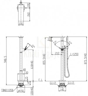 Bản Vẽ Vòi Sen Xả Bồn Tắm TOTO TBP02303A/TBN01105B